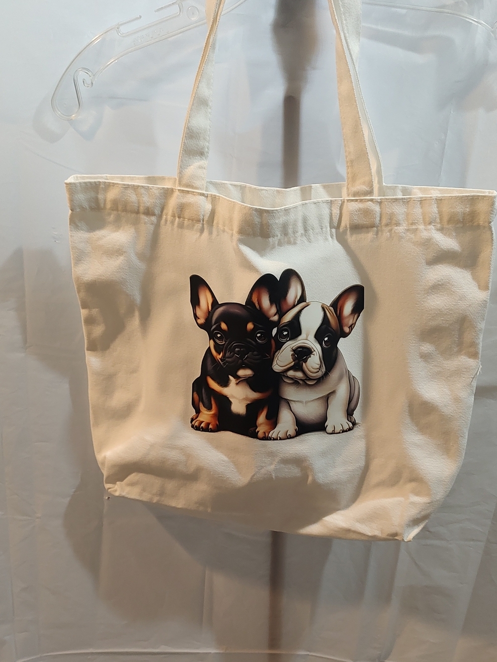 Canvas Tote Bag with Cute French Bulldog Print - White